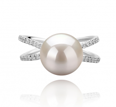 9-10mm di Perle Acqua Dolce Anello en Zana Bianco