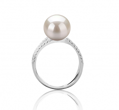 9-10mm di Perle Acqua Dolce Anello en Zana Bianco