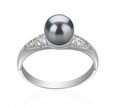 6-7mm di Perle Acqua Dolce Anello en Cristy Nero