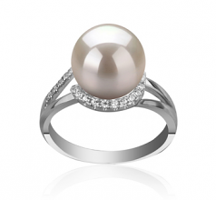 9-10mm di Perle Acqua Dolce Anello en Royisal Bianco