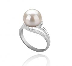 9-10mm di Perle Acqua Dolce Anello en Royisal Bianco