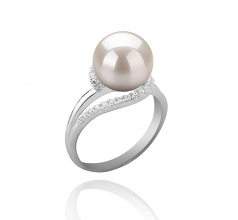 9-10mm di Perle Acqua Dolce Anello en Royisal Bianco