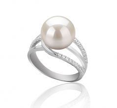 10-11mm di Perle Acqua Dolce Anello en Layana Bianco