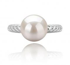 8-9mm di Perle Acqua Dolce Anello en Mada Bianco