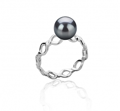7-8mm di Perle Acqua Dolce Anello en Wave Nero