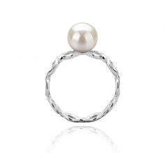 7-8mm di Perle Acqua Dolce Anello en Wave Bianco