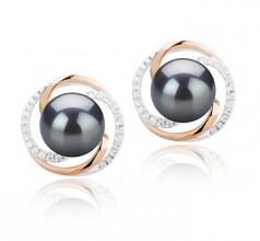 8-9mm di Perle Acqua Dolce Orecchini en Zina Nero