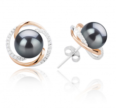 8-9mm di Perle Acqua Dolce Orecchini en Zina Nero