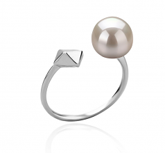 7-8mm di Perle Acqua Dolce Anello en Alma Bianco