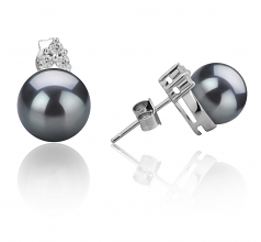 8-9mm di Perle Acqua Dolce Orecchini en Evelyn Nero