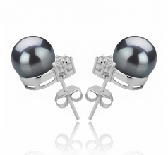 8-9mm di Perle Acqua Dolce Orecchini en Evelyn Nero