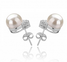 8-9mm di Perle Acqua Dolce Orecchini en Evelyn Bianco