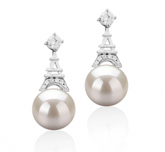 8-9mm di Perle Acqua Dolce Orecchini en Eiffer-Torre Bianco