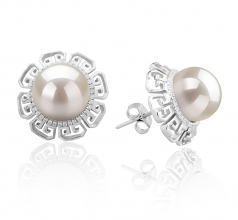 9-10mm di Perle Acqua Dolce Orecchini en Leonie Bianco