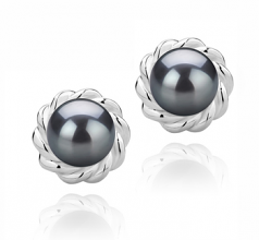 8-9mm di Perle Acqua Dolce Orecchini en Bessie Nero