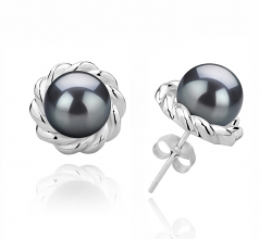 8-9mm di Perle Acqua Dolce Orecchini en Bessie Nero