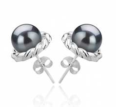 8-9mm di Perle Acqua Dolce Orecchini en Bessie Nero