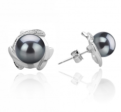 8-9mm di Perle Acqua Dolce Orecchini en Alba Nero