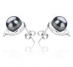 7-8mm di Perle Acqua Dolce Orecchini en Raina Nero
