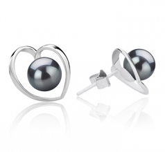 6-7mm di Perle Acqua Dolce Orecchini en Winna-cuore Nero
