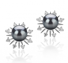 7-8mm di Perle Acqua Dolce Orecchini en Natasha Nero