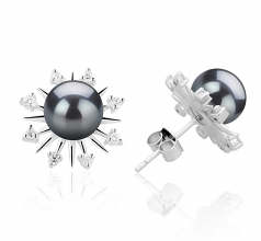 7-8mm di Perle Acqua Dolce Orecchini en Natasha Nero