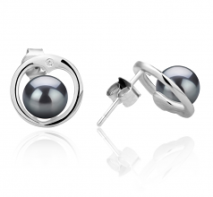 6-7mm di Perle Acqua Dolce Orecchini en Sharon Nero