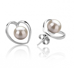 6-7mm di Perle Acqua Dolce Orecchini en Winna-cuore Bianco