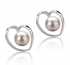 6-7mm di Perle Acqua Dolce Orecchini en Winna-cuore Bianco