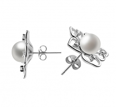 7-8mm di Perle Acqua Dolce Orecchini en Girasole Bianco