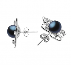 7-8mm di Perle Acqua Dolce Orecchini en Girasole Nero