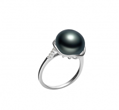 11-12mm di Perle Acqua Dolce Anello en Kalina Nero
