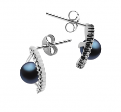 6-7mm di Perle Acqua Dolce Orecchini en Lilia Nero