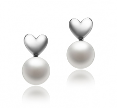 8-9mm di Perle Acqua Dolce Orecchini en Cuore Bianco