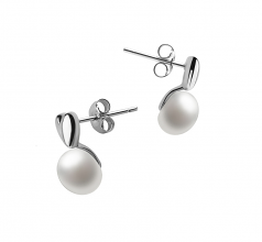 8-9mm di Perle Acqua Dolce Orecchini en Cuore Bianco