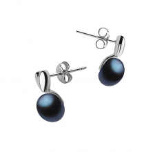 8-9mm di Perle Acqua Dolce Orecchini en Cuore Nero