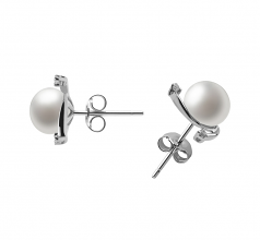 7-8mm di Perle Acqua Dolce Orecchini en Selene Bianco