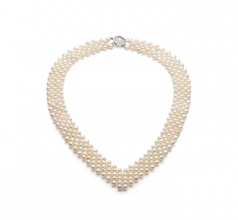 3-4mm di Perle Acqua Dolce Collana en Scollo a v Bianco