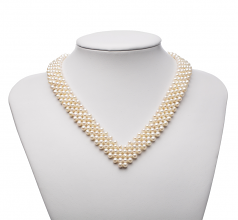 3-4mm di Perle Acqua Dolce Collana en Scollo a v Bianco