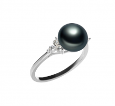 8-9mm di Perle Acqua Dolce Anello en De ambrosi Nero