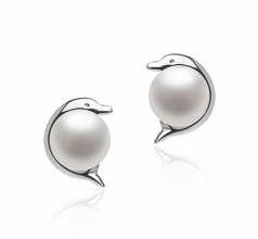 5-6mm di Perle Acqua Dolce Orecchini en Delfino Bianco