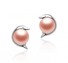 5-6mm di Perle Acqua Dolce Orecchini en Delfino Rosa