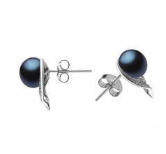 7-8mm di Perle Acqua Dolce Orecchini en Carina Nero