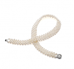 3-4mm di Perle Acqua Dolce Collana en Cinque di fila Bianco