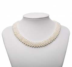 3-4mm di Perle Acqua Dolce Collana en Cinque di fila Bianco