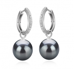 10-11mm Di Tahiti Orecchini en Olivia Perle Pendenti Nero