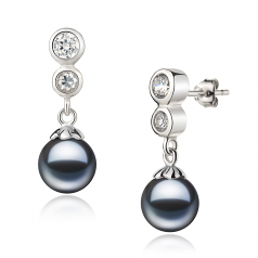 7-8mm di Perle Acqua Dolce Orecchini en Ragazzina Nero