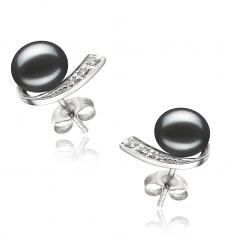 7-8mm di Perle Acqua Dolce Orecchini en Claudia Nero