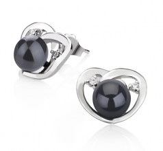 7-8mm di Perle Acqua Dolce Orecchini en Katie Cuore Nero