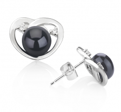7-8mm di Perle Acqua Dolce Orecchini en Katie Cuore Nero
